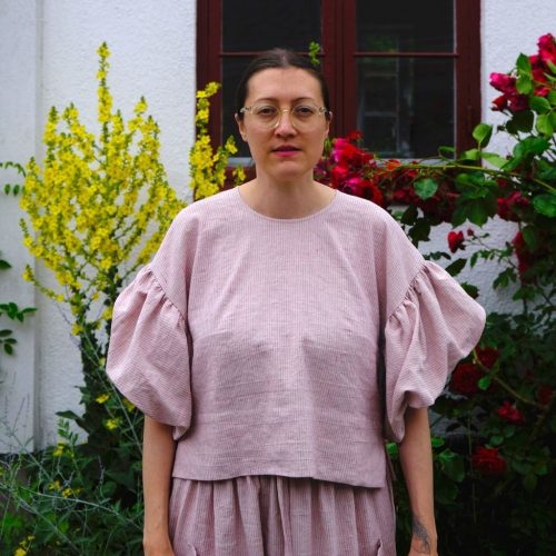 Birgitta Helmersson Zero waste soft blouse in pink front view