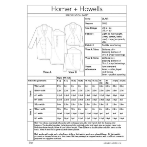 Homer and Howells Blair blazer fabric requirements chart
