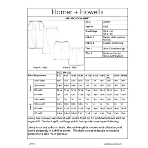 Jenny skirt by Homer and Howells requirement chart