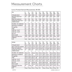 Homer and Howells Lenox Jumpsuit measurement chart