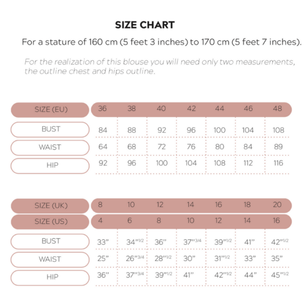 Lenaline Patterns Ambre Blouse size chart