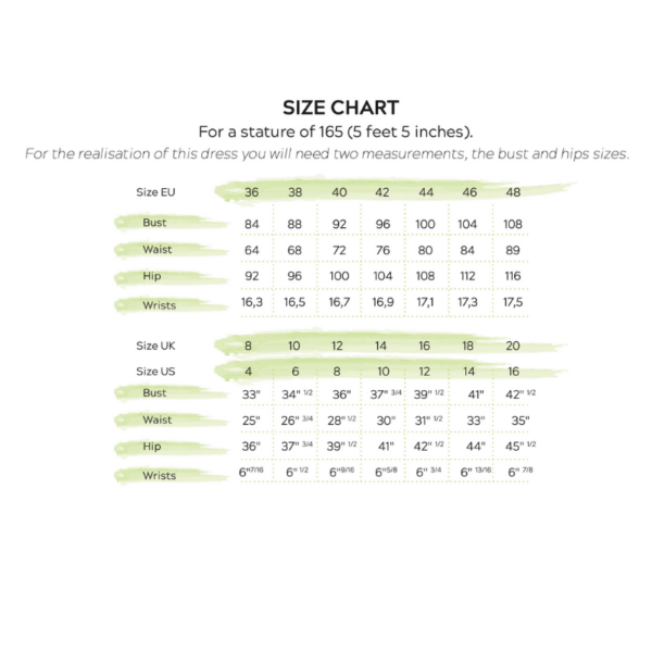 Lenaline Patterns Dasha Dress size chart