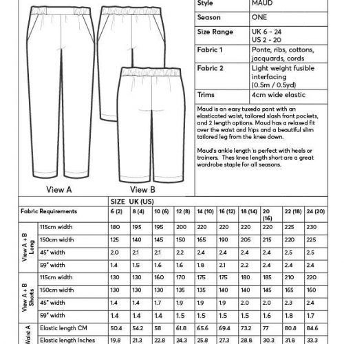 Homer and Howells Maud Trousers Requirements Chart