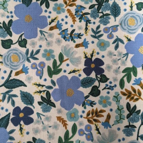 Rifle Paper cotton fabric wild rose in blue close up