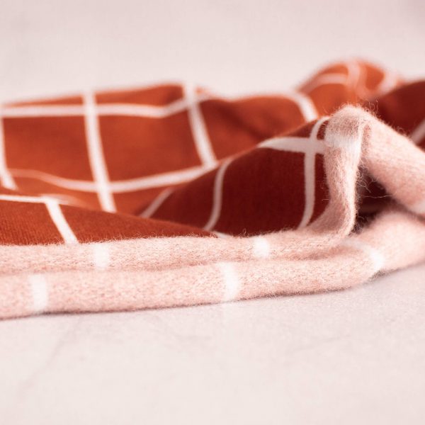 Grid print cotton jersey in terracotta backside view