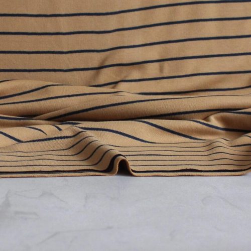 cotton tan jersey with navy stripe