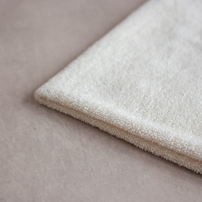 Organic Knit Cotton Terry Towelling Fabric in Cream