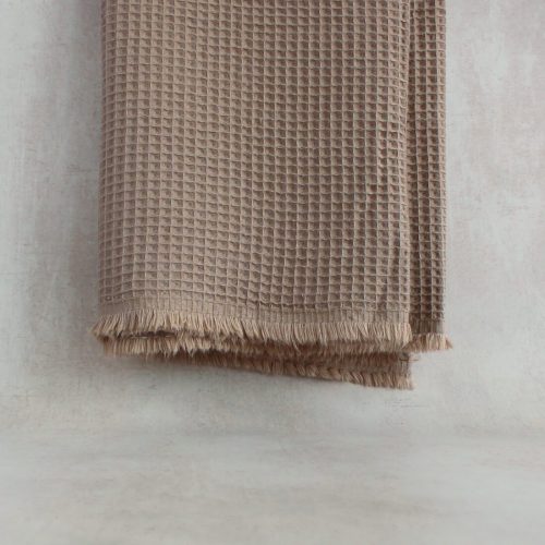 Taupe waffle cotton fabric hanging straight