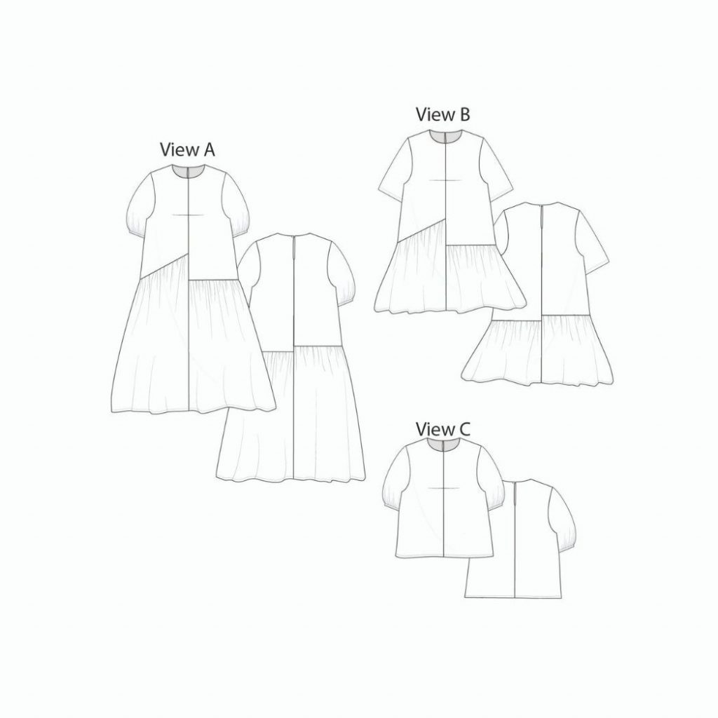 Ingrid dress pattern sketch view of all options