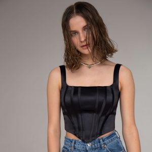 Essentials leather bustier top in black - CO