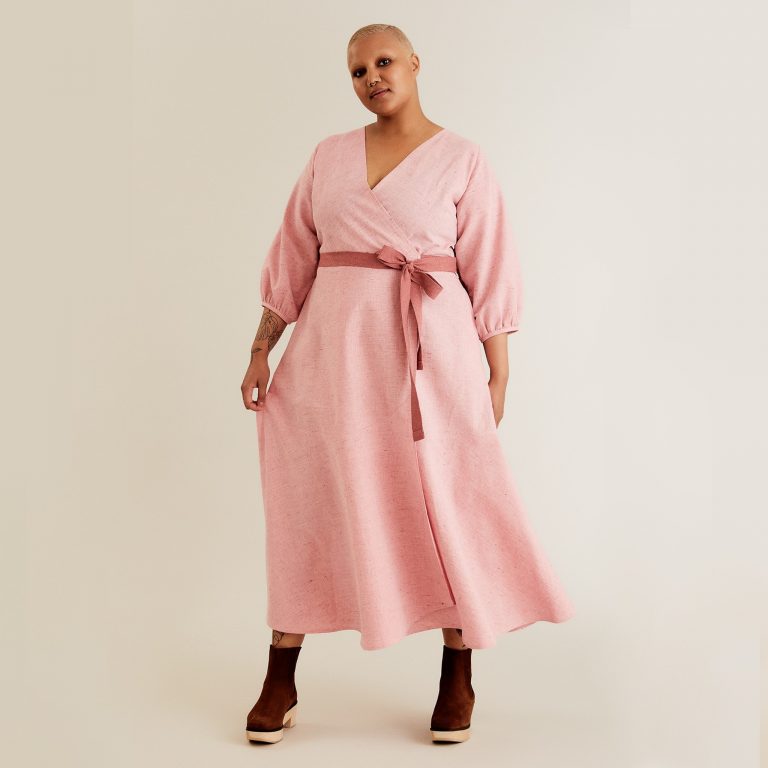 hali wrap dress sewing pattern in pink