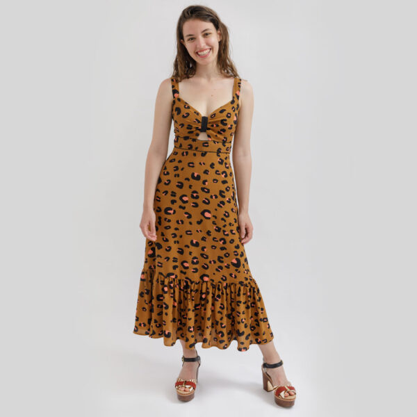 joelle dress sewing pattern by Sew Love Patterns in animal print