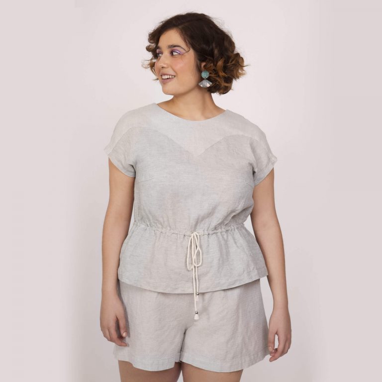 Valo top sewing pattern in grey linen