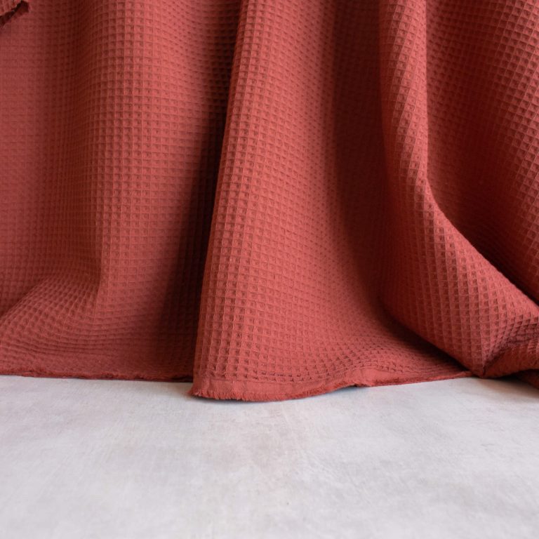 cotton waffle fabric in brick red