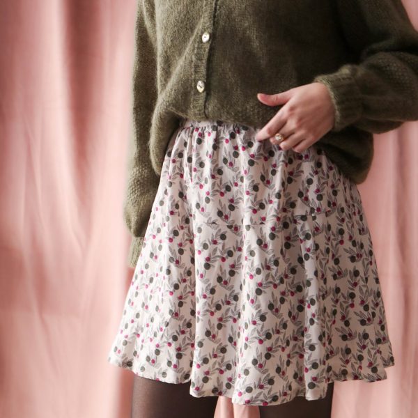lise tailor skirt paired with khaki cardigan