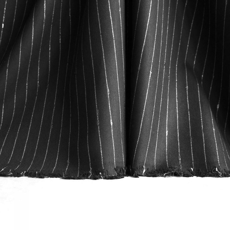 ex-designer deadstock wool viscose fabric in black with silver stripe