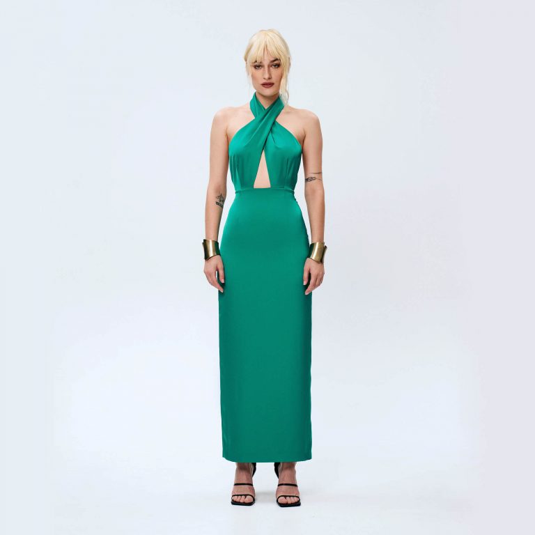 crystal halter neck dress sewing pattern in green