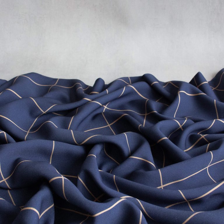 ecovero viscose fabric from Roo-Tid brand in navy and golden check