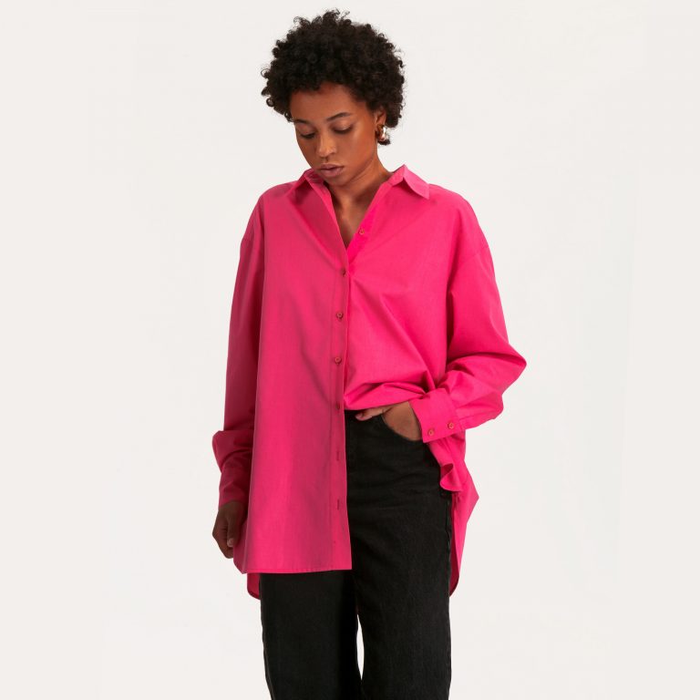 cynthia shirt sewing pattern in hot pink