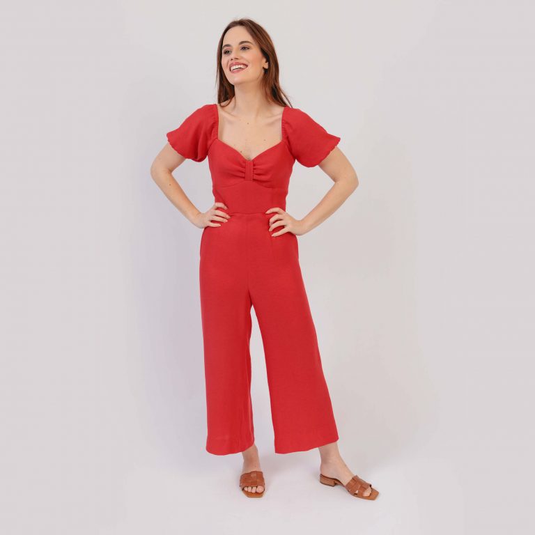 adele jumpsuit sewing pattern in red