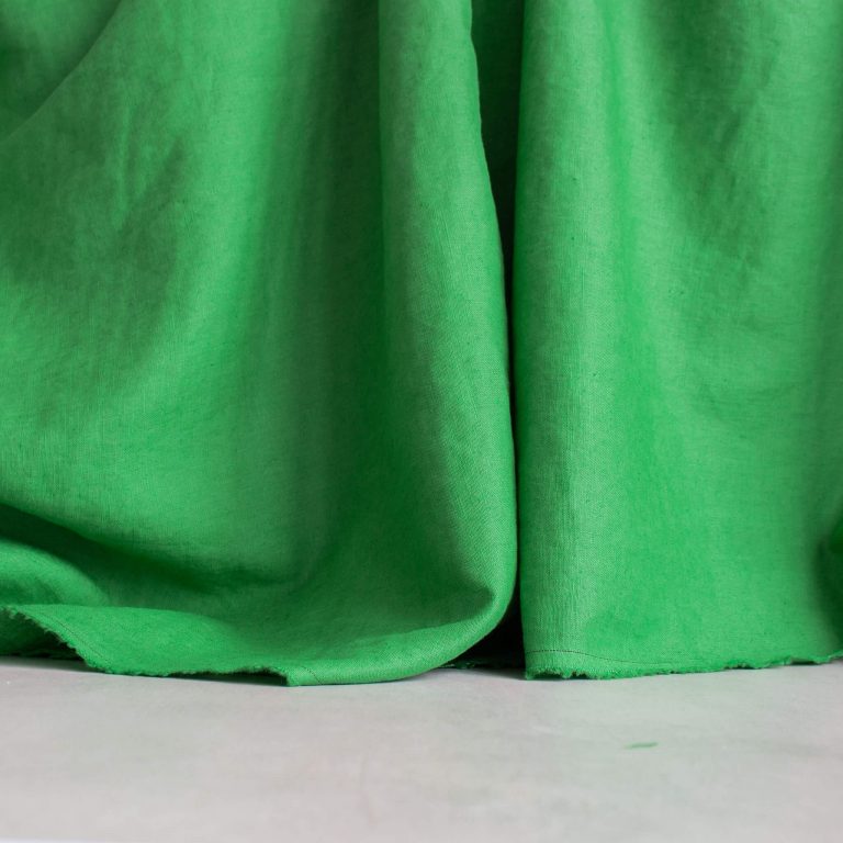 washed linen fabric in bright green colour