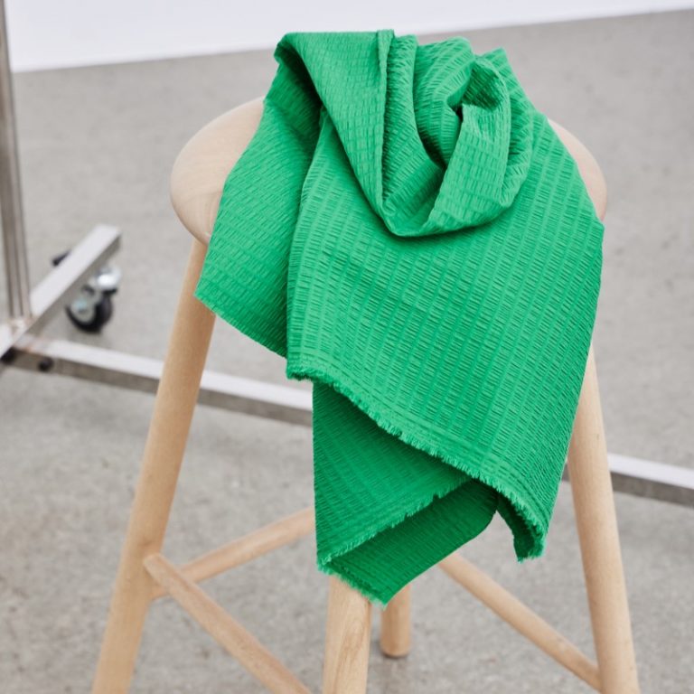 cotton seersucker fabric in frog green