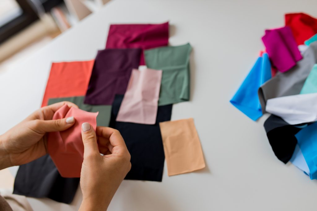 sustainable fabrics swatches in multiple colours
