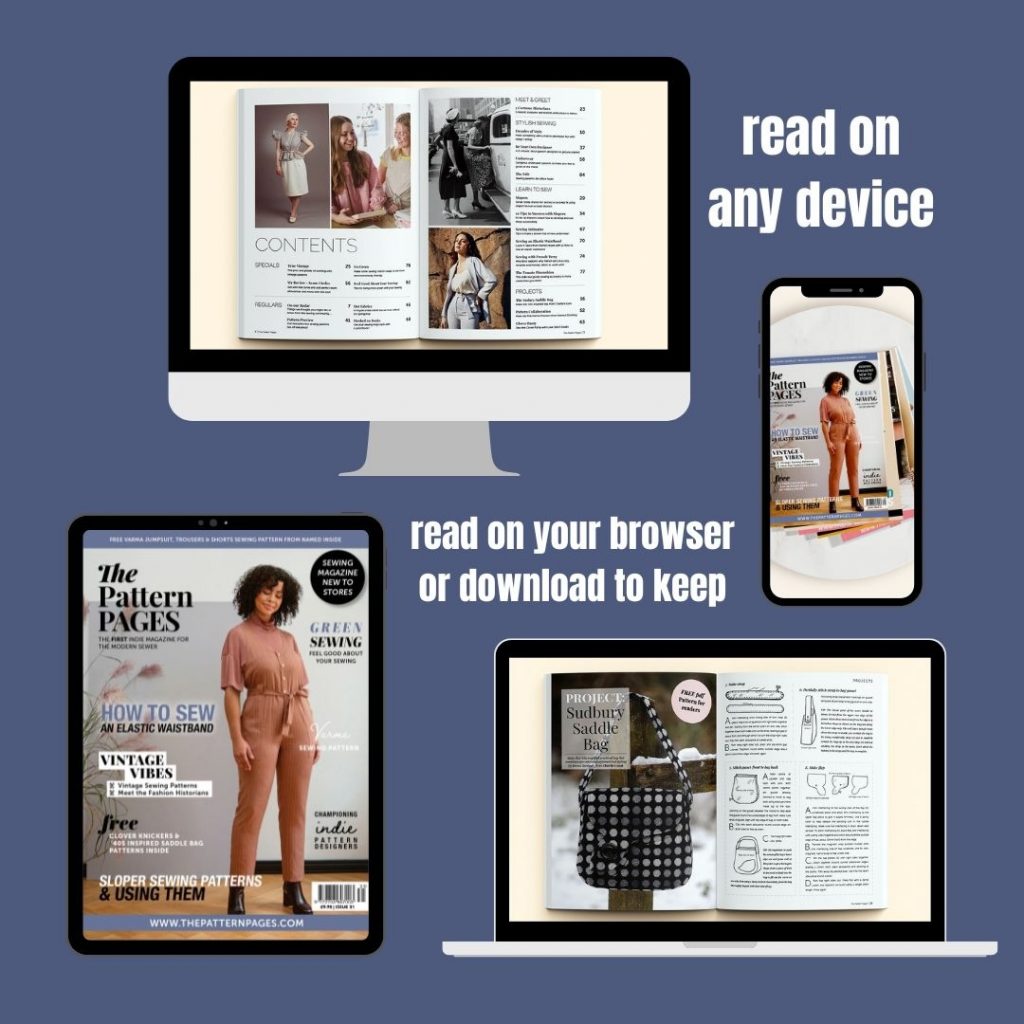 The pattern pages sewing magazine view on laptop, tablet, phone