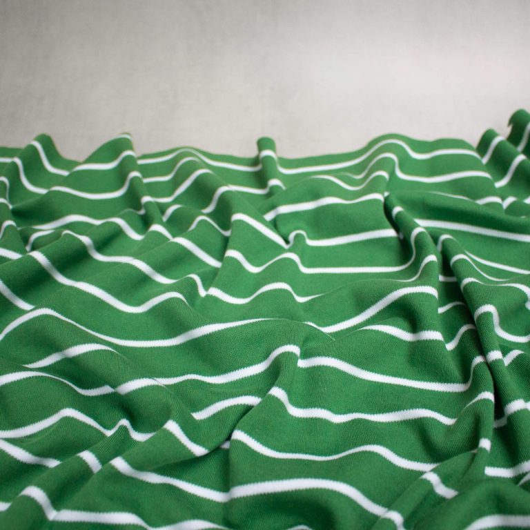 Organic Cotton Knit Fabric in Basil Green Stripe
