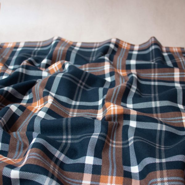 Cotton Flannel Plaid Fabric in Navy