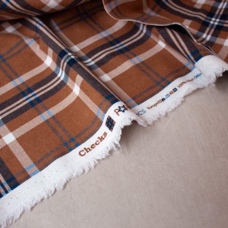 Cotton Flannel Plaid Fabric in Rust
