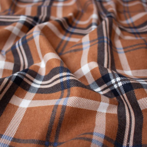 Cotton Flannel Plaid Fabric in Rust