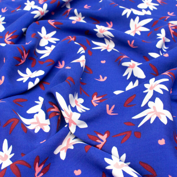 bright blue floral print viscose fabric