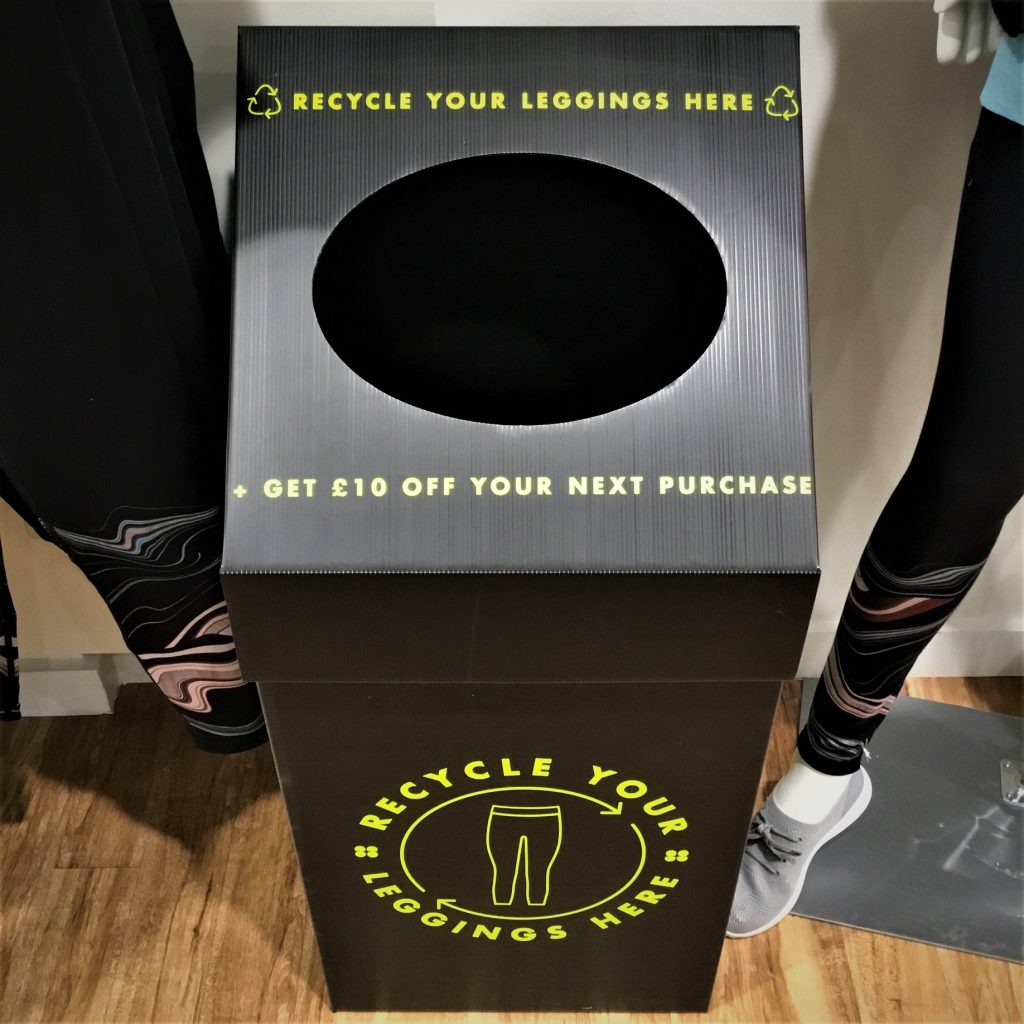 sweaty betty recycling clothing bin
