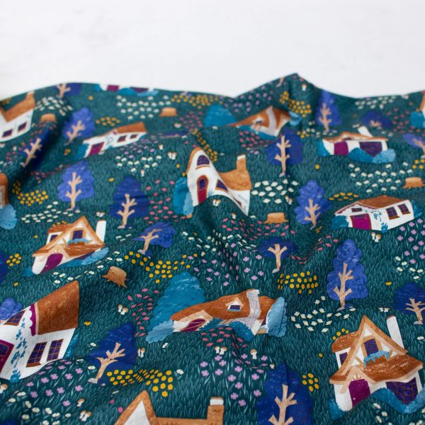 Kimberley Hind Enchanted Cottage Organic Cotton Fabric in Magic Village
