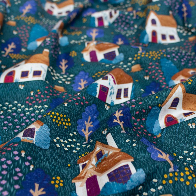 Kimberley Hind Enchanted Cottage Organic Cotton Fabric in Magic Village