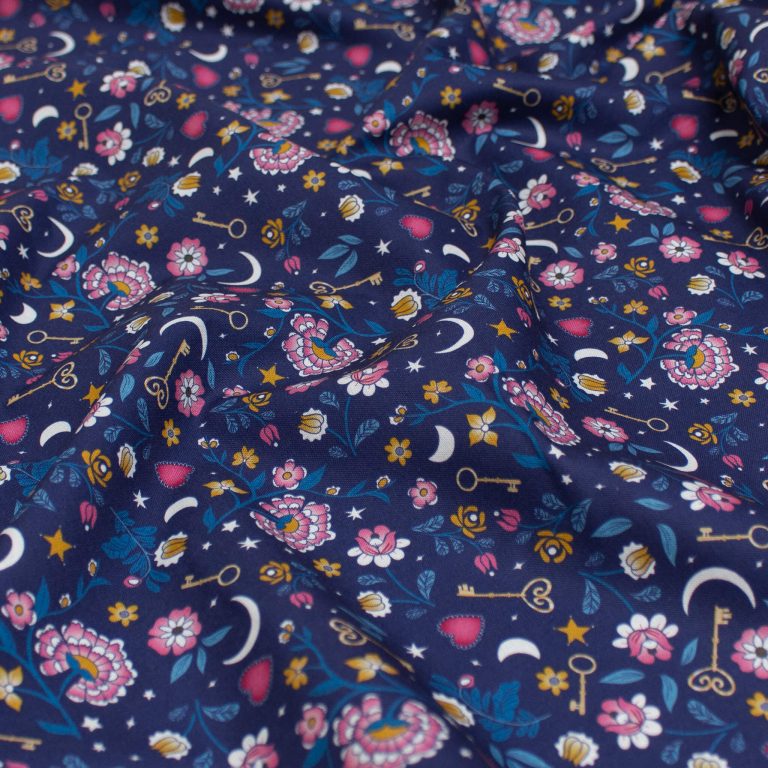Kimberley Hind Enchanted Cottage Organic Cotton Fabric in Moonlit Floral