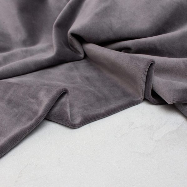 Organic Cotton Velour Fabric in Asphalt Grey