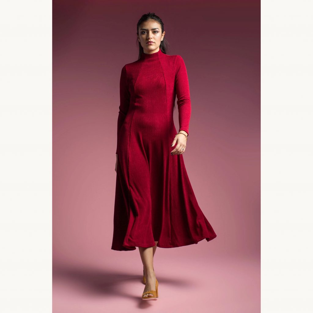 long sleeve dress in red by Victory Patterns