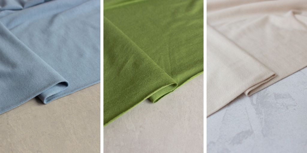 tencel jersey fabric in blue, green and off white