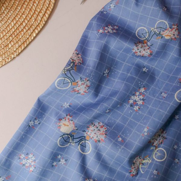 Lise Tailor Sateen Cotton in Bicyclette Blue Print