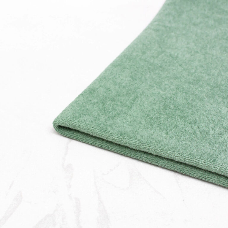 Organic Knit Cotton Terry Towelling Fabric in Sage Green