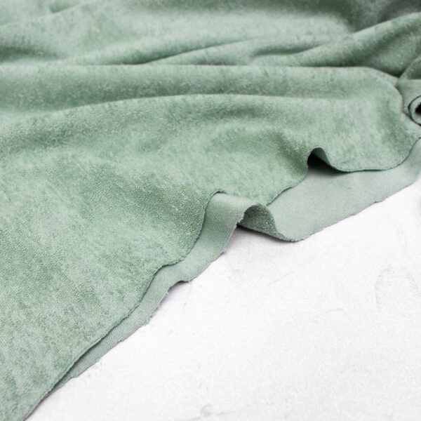 Organic Knit Cotton Terry Towelling Fabric in Sage Green