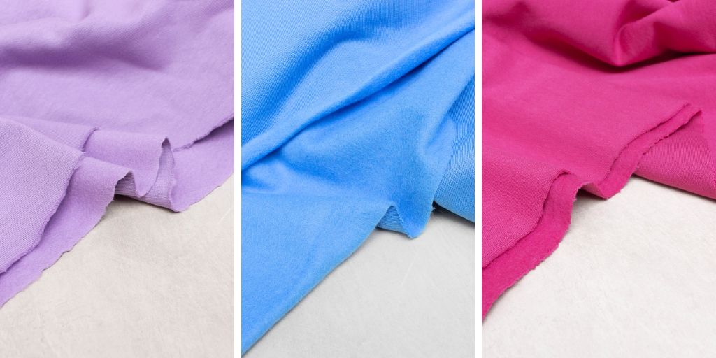 3 images of colourful brushed sweatshirt fabrics