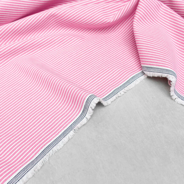 Yarn Dyed Cotton Denim Fabric in Pink Stripe