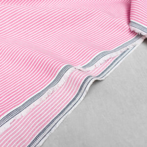 Yarn Dyed Cotton Denim Fabric in Pink Stripe