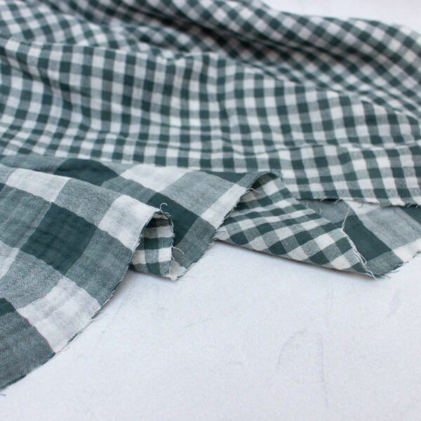 Double Sided Double Gauze Check Fabric in Cyan Green
