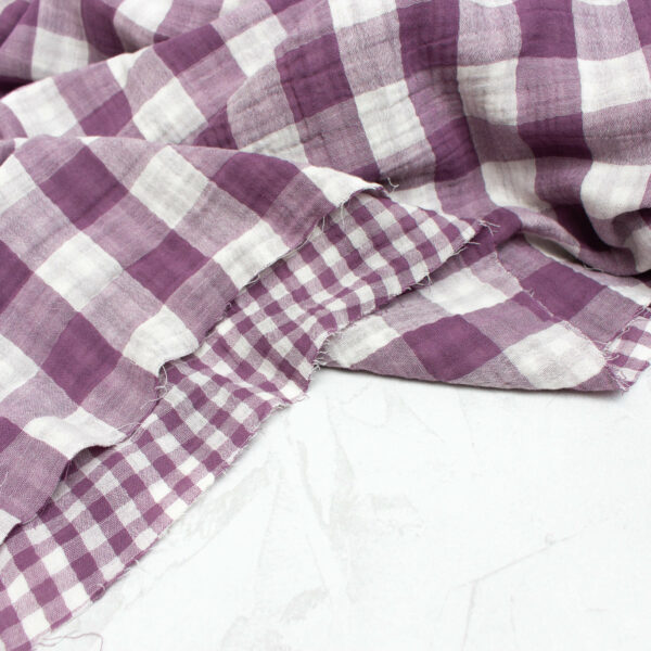 Double Sided Double Gauze Check Fabric in Grape