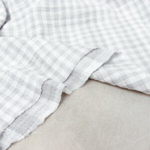 Double Sided Double Gauze Check Fabric in Silver Grey