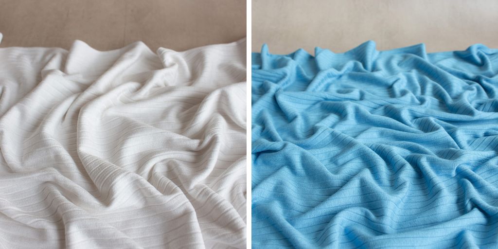 viscose rib fabric in white and blue